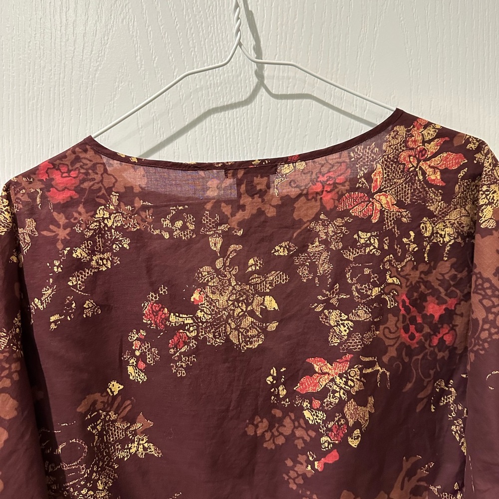 Calvin Klein Jeans Brown Floral Print Kimono Vneck Top Sz S - Picture 3 of 7